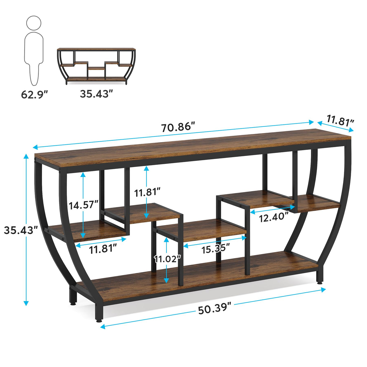 Tribesigns 70.9" Long Sofa Table with Shelves, Console Table with Storage