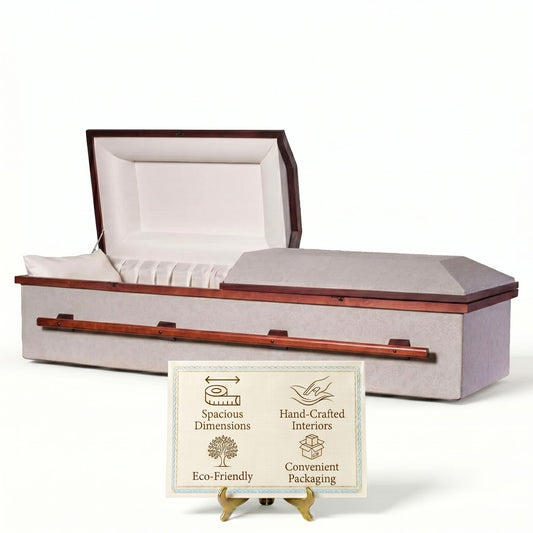 Covington Funeral Products Serenity Silver Dark Burial Casket, Lightweight Cloth Covered Funeral Casket Coffin, Corrugated Cardboard Casket with Satin Interior Pillow Liner | Burial or Cremation