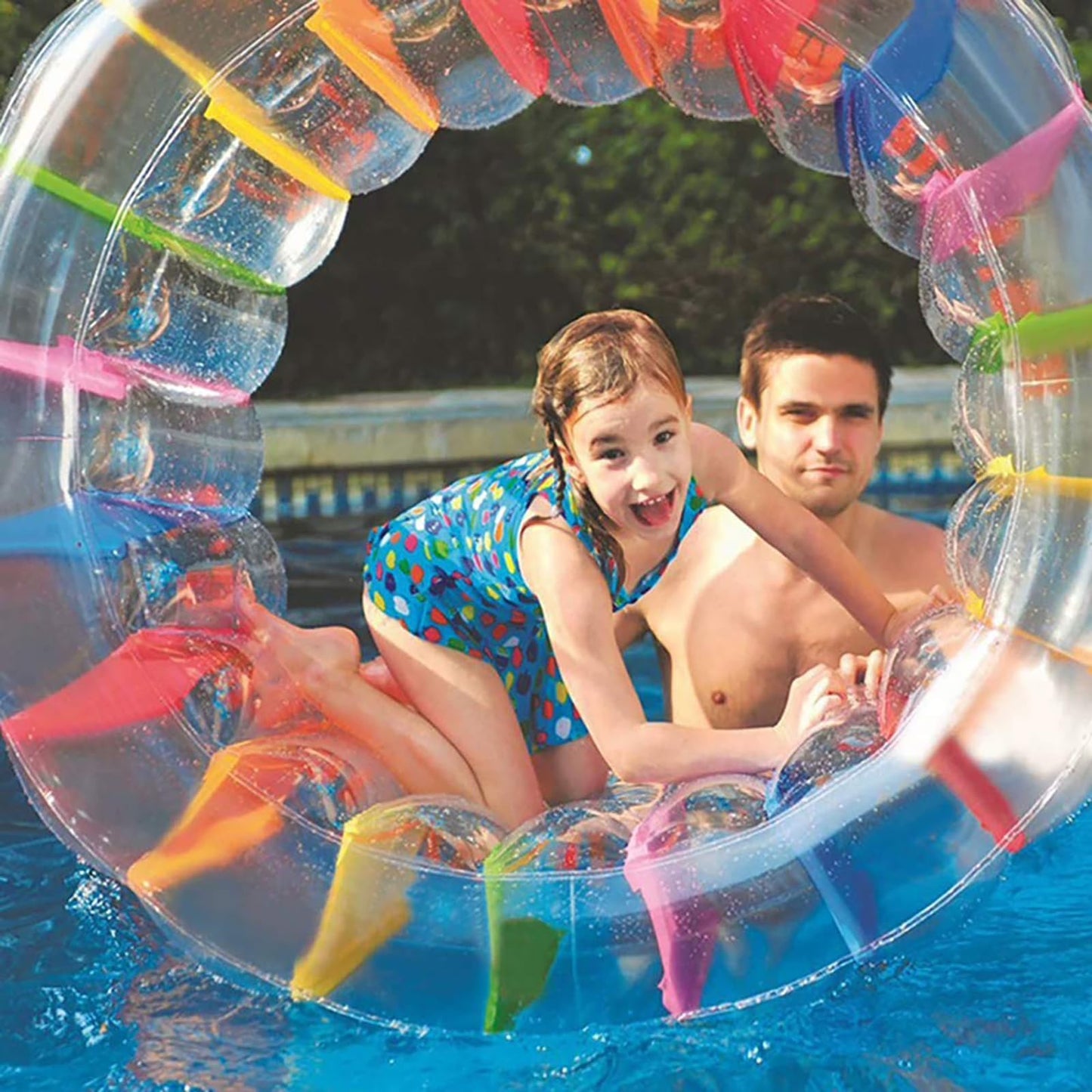 MorTime Inflatable Roller Float, 40'' Colorful Water Wheel, Swimming Pool Roller Toy for Kids and Adults Outdoors