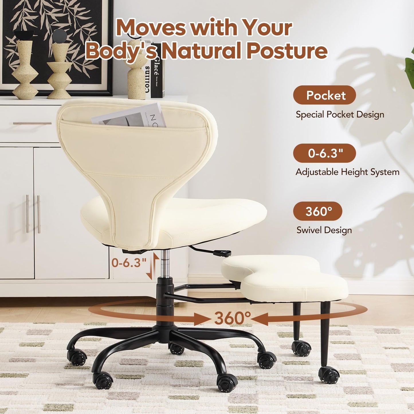 YFO Ergonomic Cross Legged Office Chair, Home Office Desk Chair