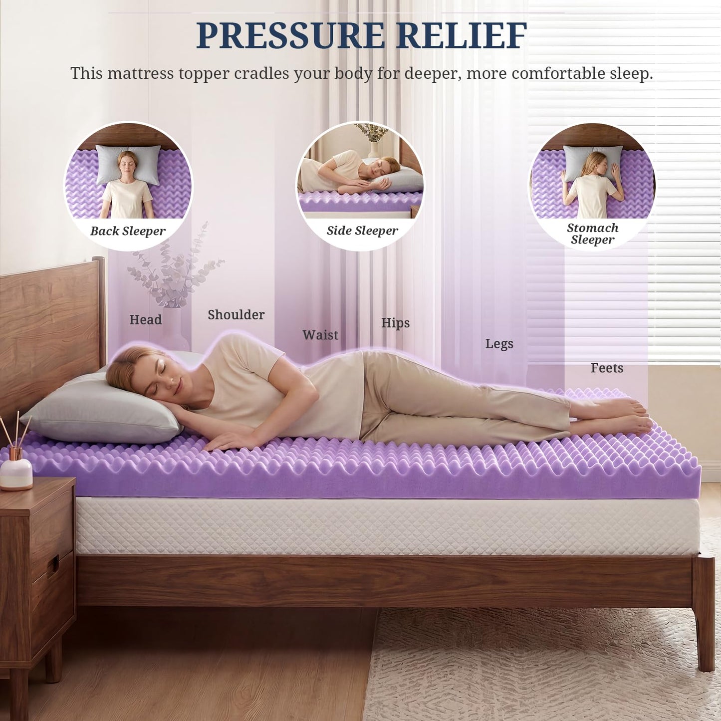 2 Inch Egg Crate Mattress Topper Full, Gel Infused Memory Foam Mattress Topper for Pressure Relief, Breathable Mattress Pad Bed Topper in a Box, CertiPUR-US Certified, Purple, 54"×75"
