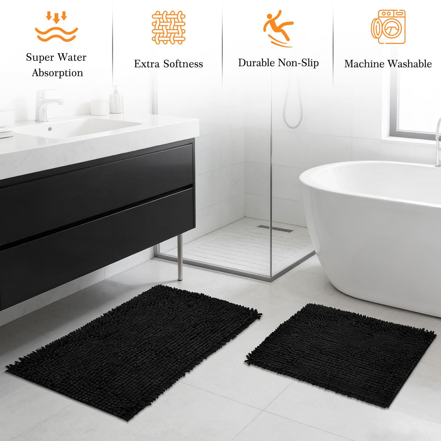 Bathroom Sets with Shower Curtain and Rugs, 22 Pcs Black Bathroom Accessories with Trash Can, Waterproof Shower Curtain, Bathroom Rugs Super Absorbent, Modern Bathroom Sets Complete Decor