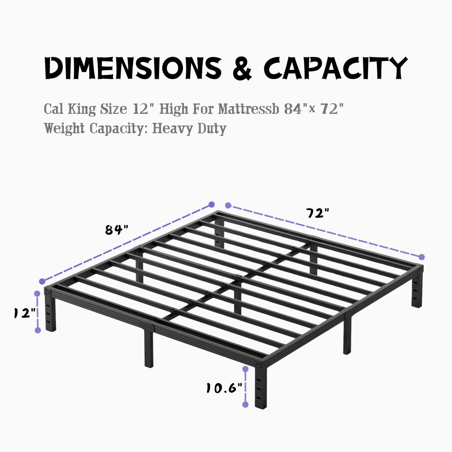 Furnitui 12 Inch High Platform California King Bed Frames, Metal Cal King Bed Frame No Box Spring Needed, Easy Assembly, Noise Free, Sturdy, Black