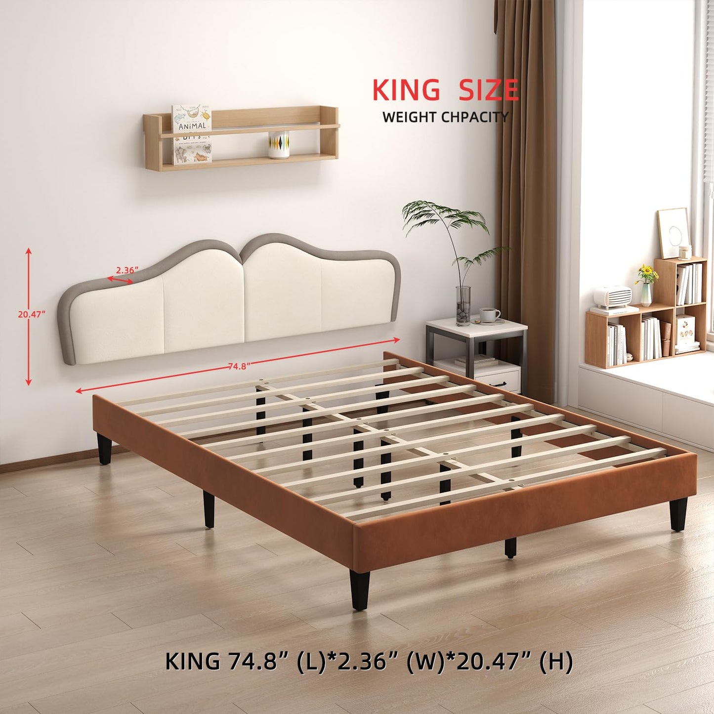 King Headboard,Upholstered Headboards Bed Head Board Modern Wave Shaped Velvet Wall Mount Bed Headboard for Stylish Bedroom Decor(King,Beige+Brown)