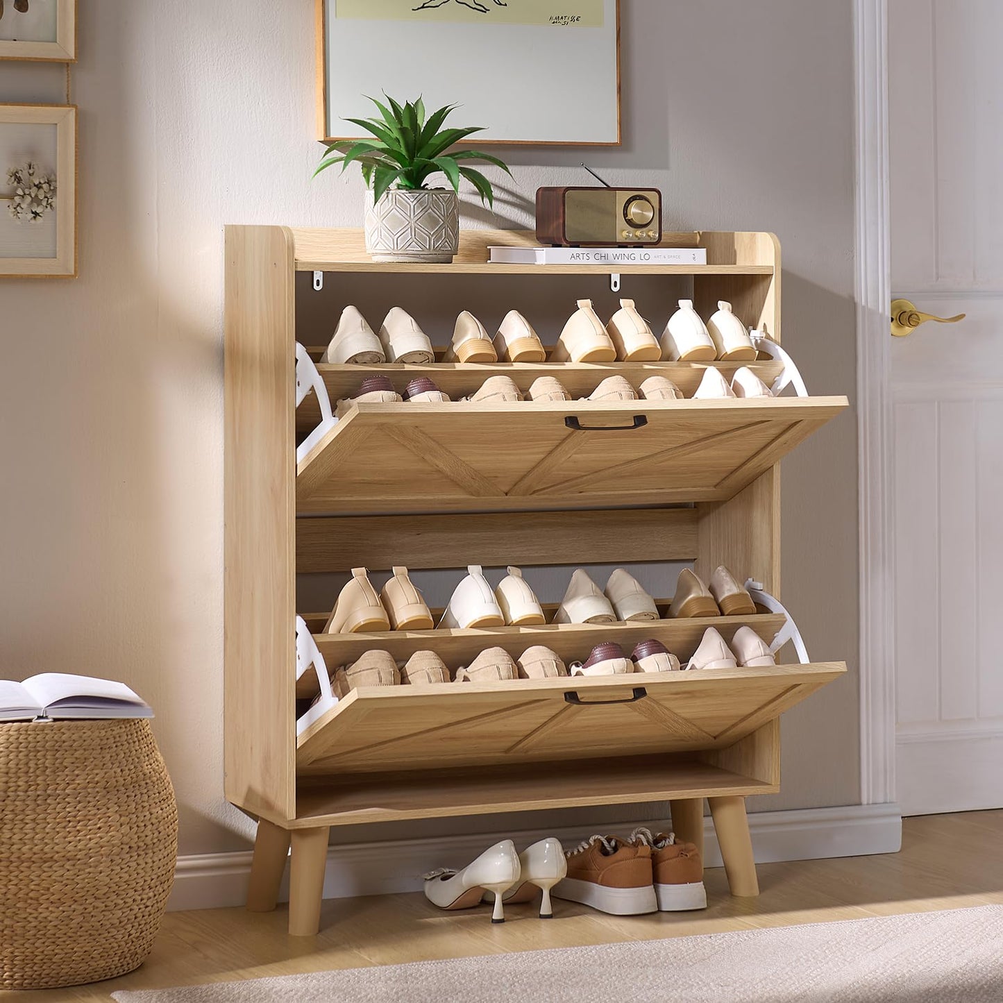 LEYAOYAO Shoe Cabinet Storage for Entryway with 2 Flip Drawers