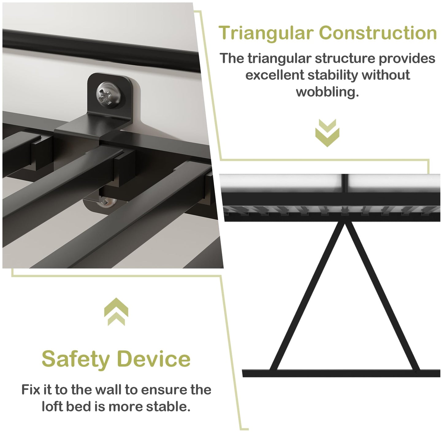 VECELO Metal Loft Bed Twin Size, Heavy Duty Bedframe with Removable Ladder and Safety Guardrail, Space-Saving, Noise Free, No Box Spring Needed, Matte Black
