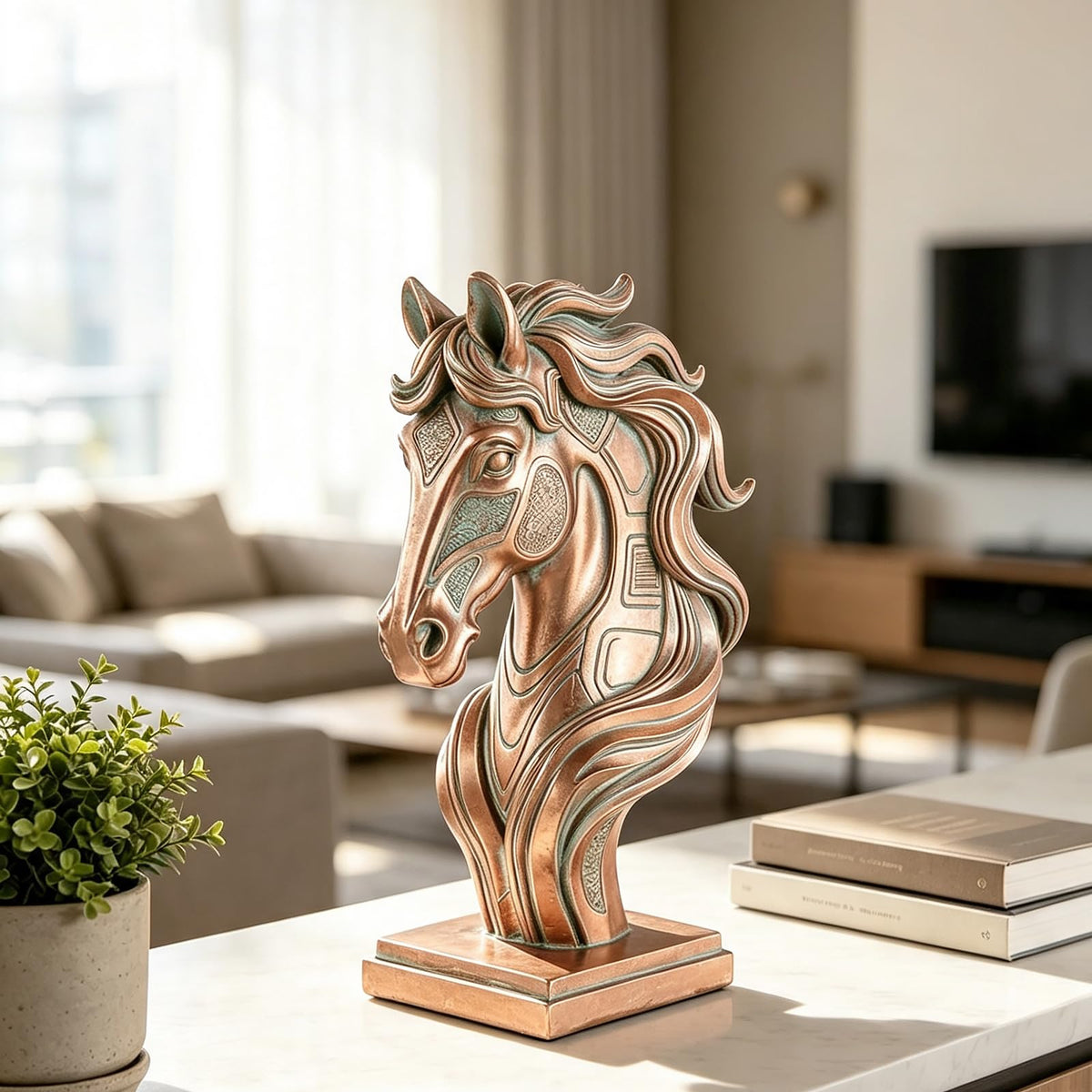 MONAMOSS Horse Head Statue, Animal Equine Bust Sculpture for Home Decor