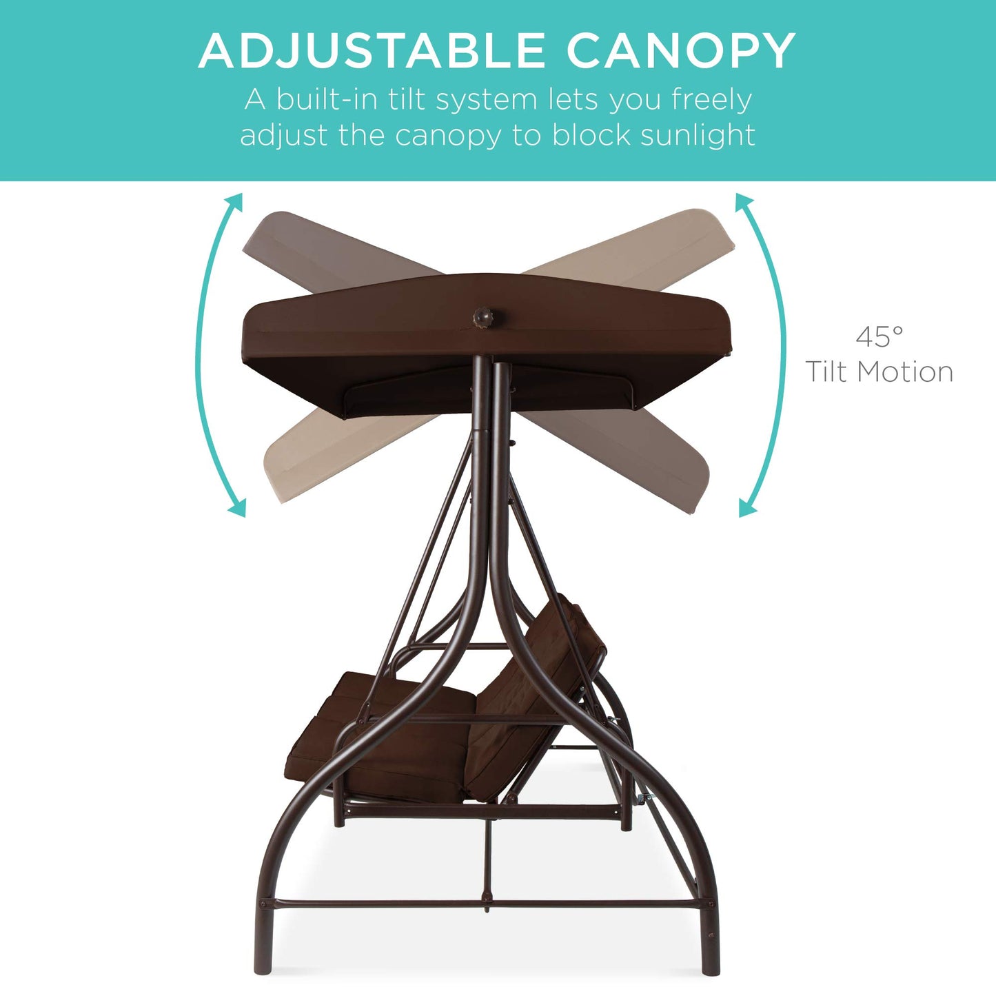 Best Choice Products 3-Seat Outdoor Large Converting Canopy Swing Glider, Patio Hammock Lounge Chair for Porch, Backyard w/Flatbed, Adjustable Shade, Removable Cushions - Brown