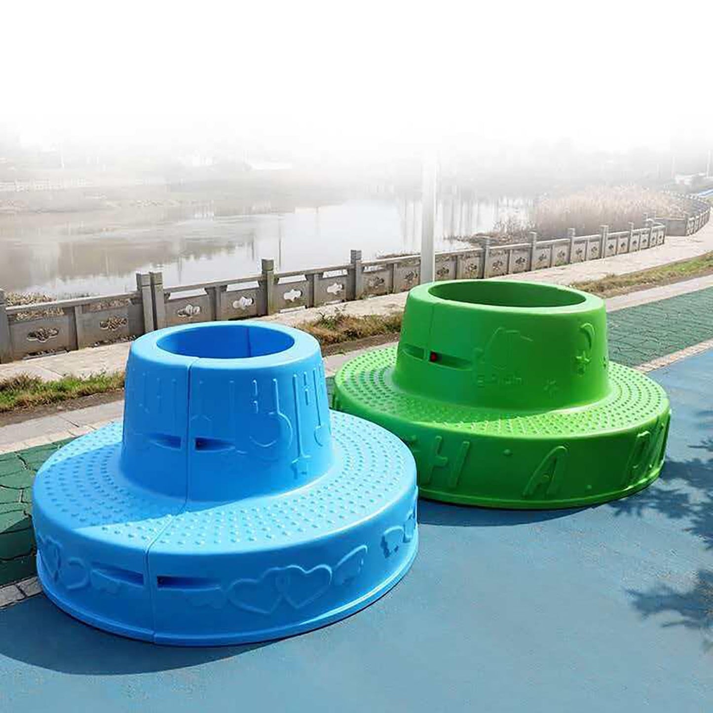 JOSOGO Modular Kids Outdoor Bench, Plastic Semicircle Tree Wrap Seating for Toddler Playground, Weather Resistant Circle Garden Stool for Daycare Preschool Backyard