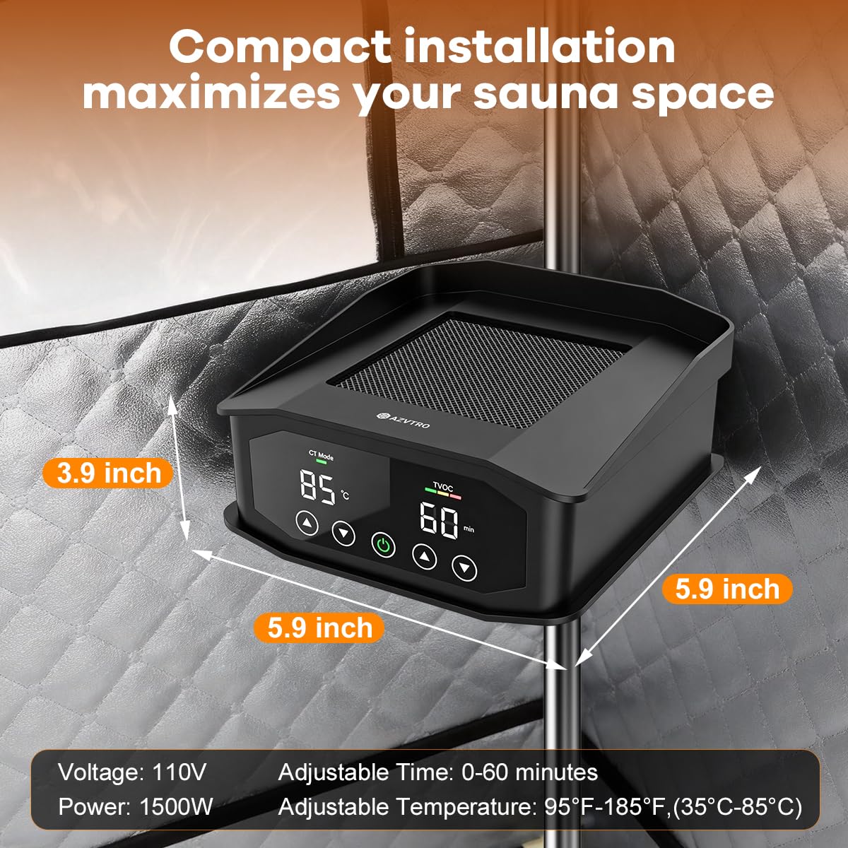 Upgraded Portable Dry Hot Air Heater for Sauna Tent, 1500W Electric Dry Steam Free Sauna Heater, Heats to 185°F, 0-60 MIN Timer, Easy Setup, Quick Heat for Spa Sauna Accessories (110V）