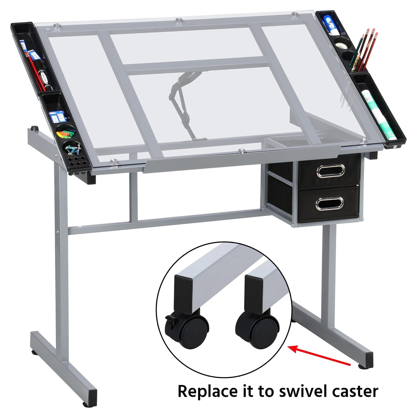 Yaheetech Glass Drafting Table with Storage, Adjustable Art Drawing Desk