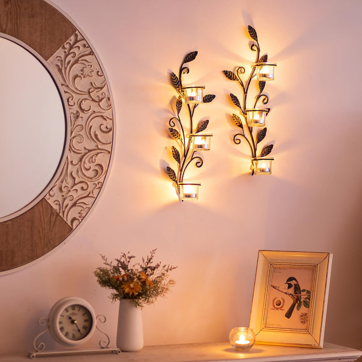 Sziqiqi Wall Sconces Candle Holder - Wall Tealight Candle Sconce Black