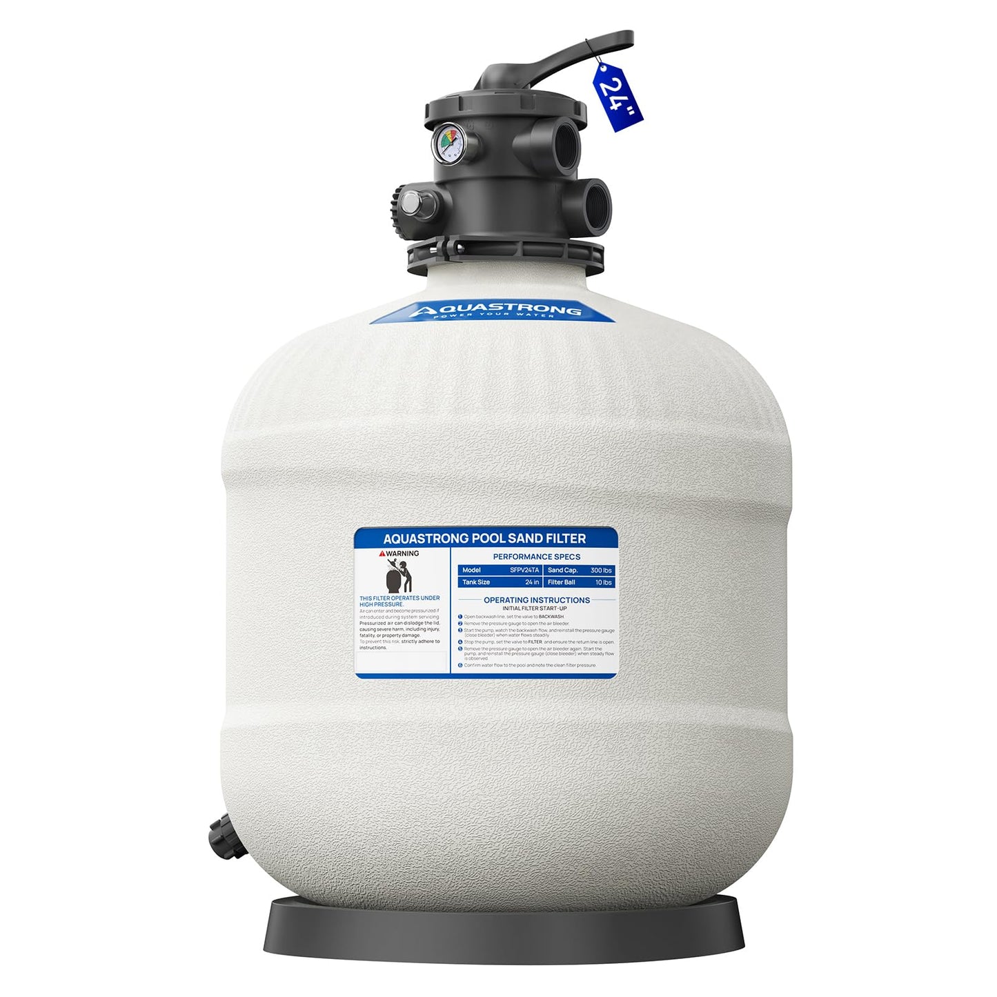 Aquastrong 24in Sand Filter System with 6-Way Valve, Pool Filters for Inground Pools Up to 37000 Gallons