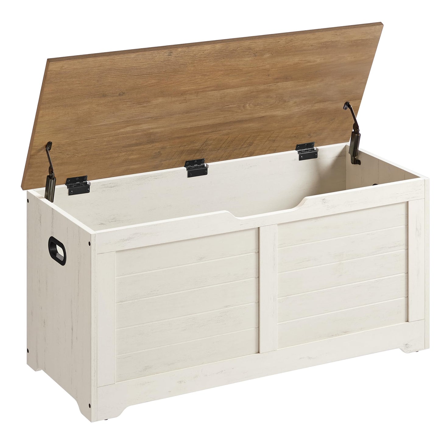 VASAGLE Storage Chest, Storage Bench with 2 Safety Hinges, Farmhouse Style, 15.7 x 39.4 x 18.3 Inches, for Entryway, Bedroom, Living Room, Rustic White and Honey Brown ULSB061WJ02S