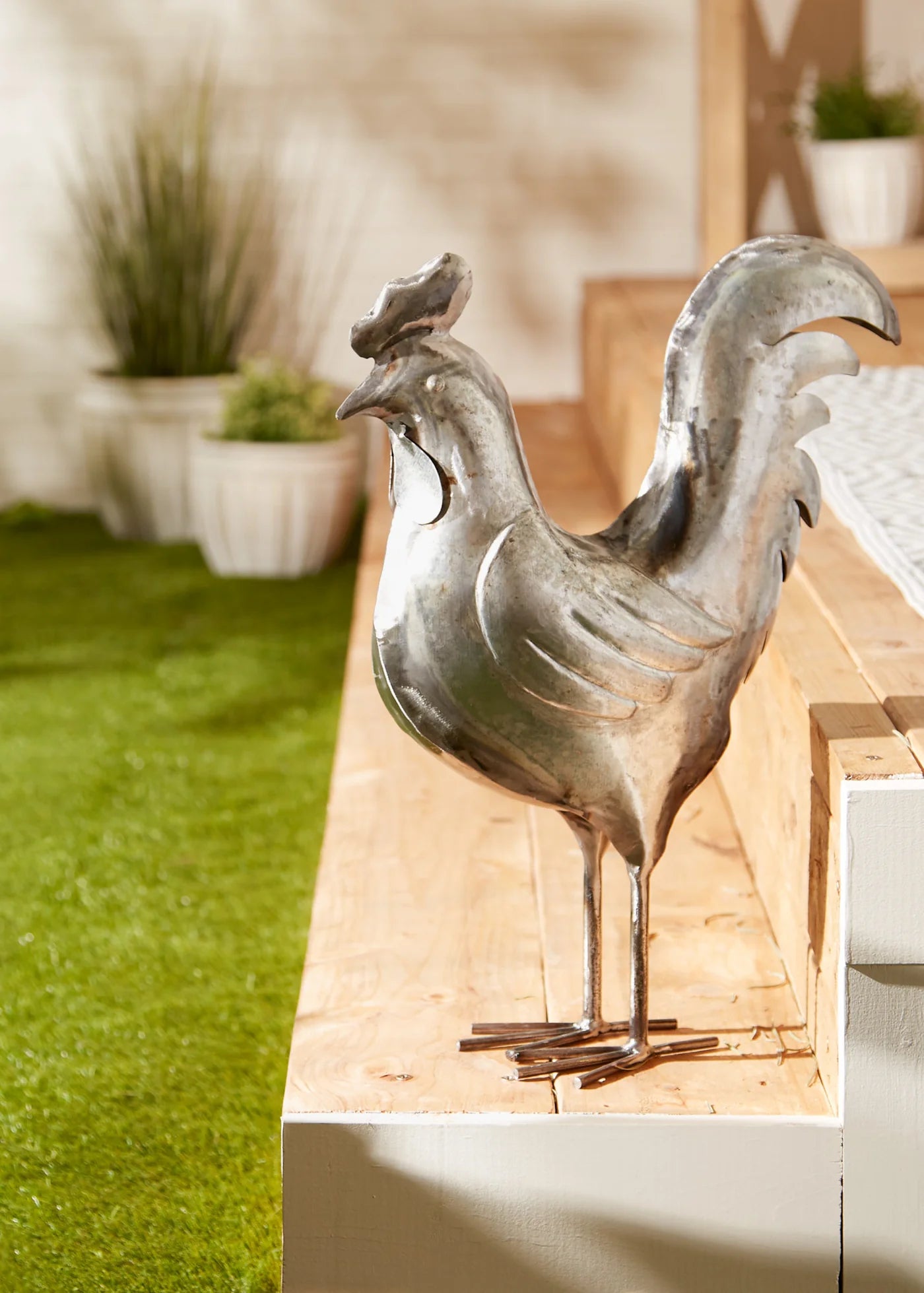 GALVANIZED ROOSTER SCULPTURE