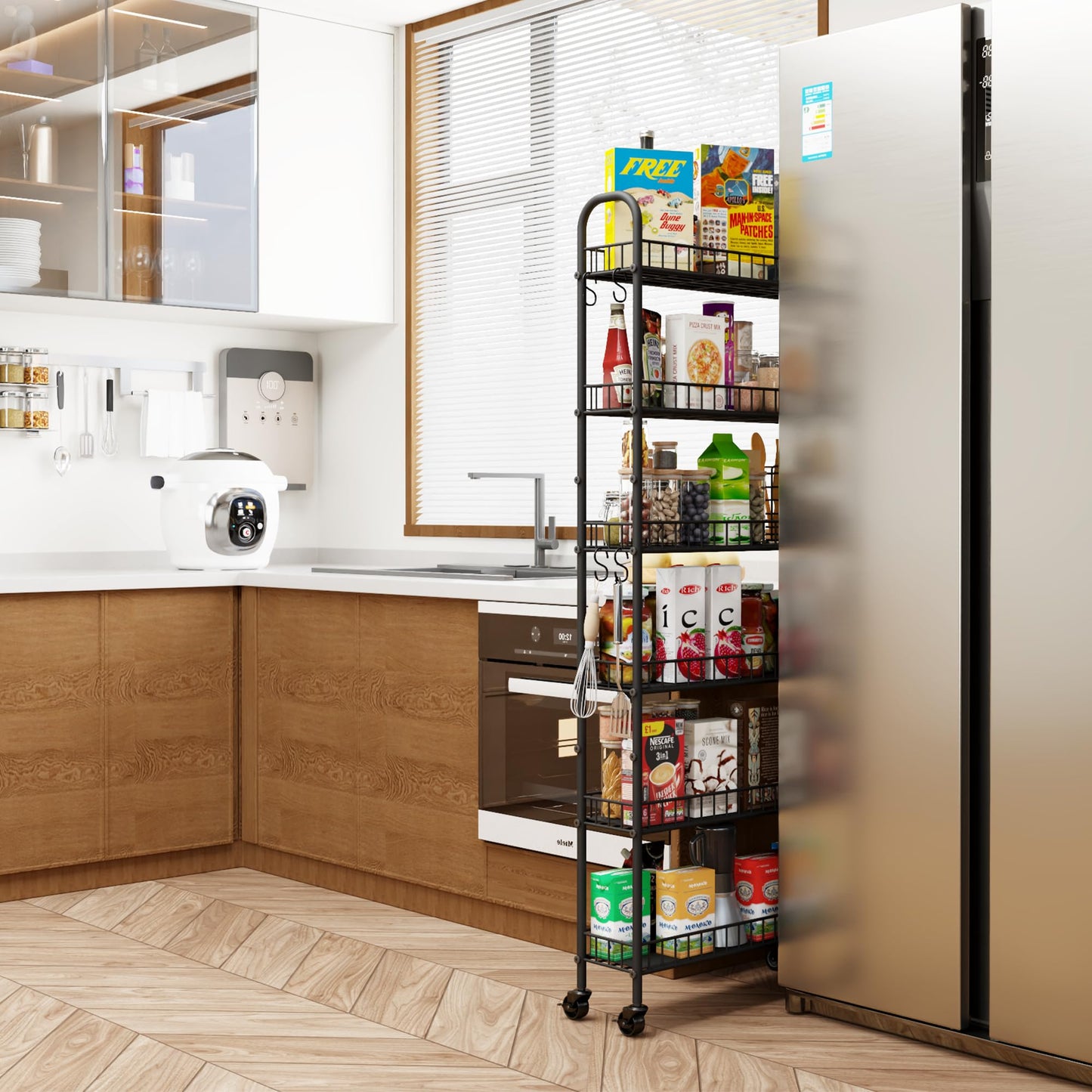 Qiaoxuan Slim Rolling Storage Cart with Wheels, Metal 6 Tier Spice Rack Mobile Shelving Unit Organizer Kitchen Utility Cart for Office Bathroom Kitchen Laundry Room Narrow Places (6inches)