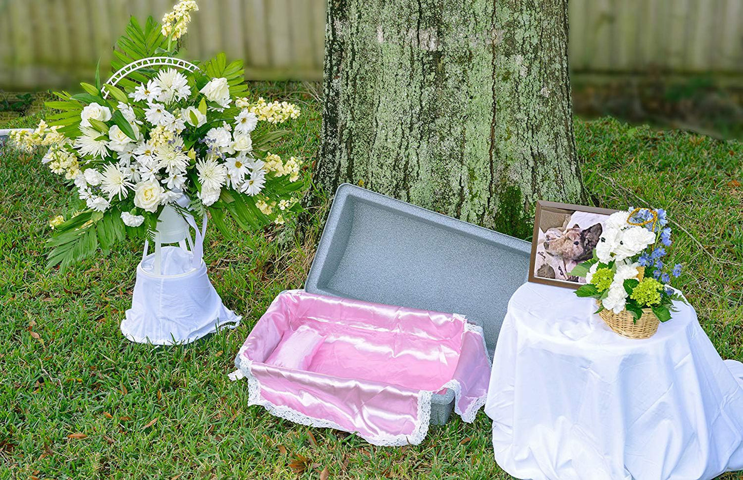 Loving touch elegant casket/vaults built with High Strength Non-biodegradable materials with a plush interior bedding available in Small, Medium, Large and 3 color options. (Med, Pink)