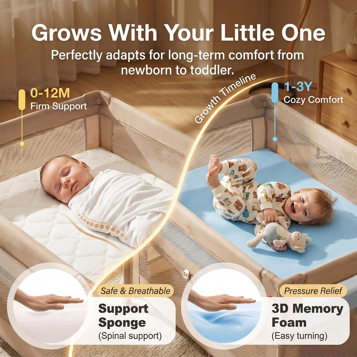 DeerFable Baby Crib Mattress, Dual Sided Memory Foam 52x27.6x5 Inch, Blue