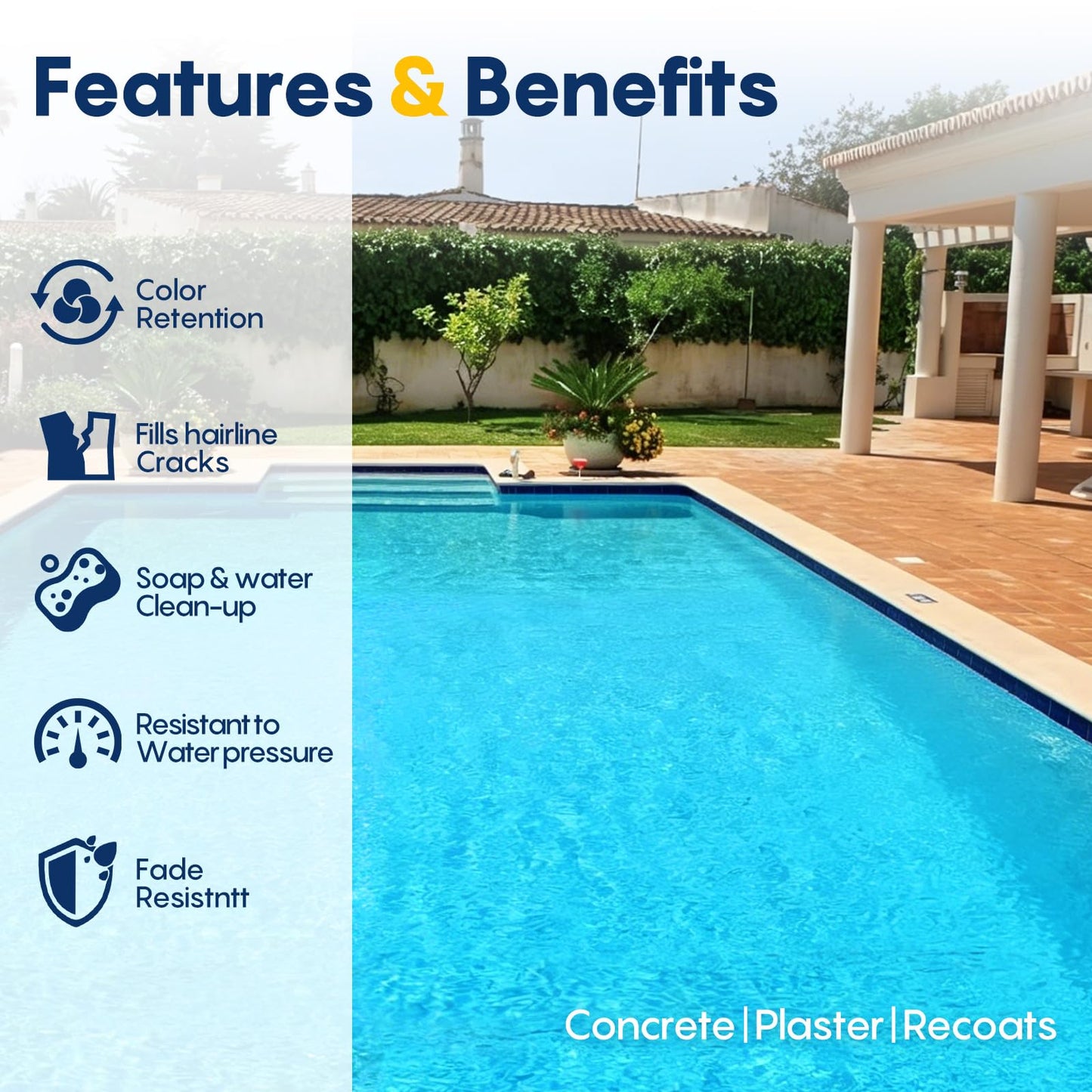 Pool Paint 1 Gallon Bikini Blue Swimming Pool Paint Acrylic Pool Paint Pool Coating for Swimming Pools, Concrete, Cement, Rough Plaster, Gunite, Sandblasted Pools,Excellent Stain,Abrasion,Resistance