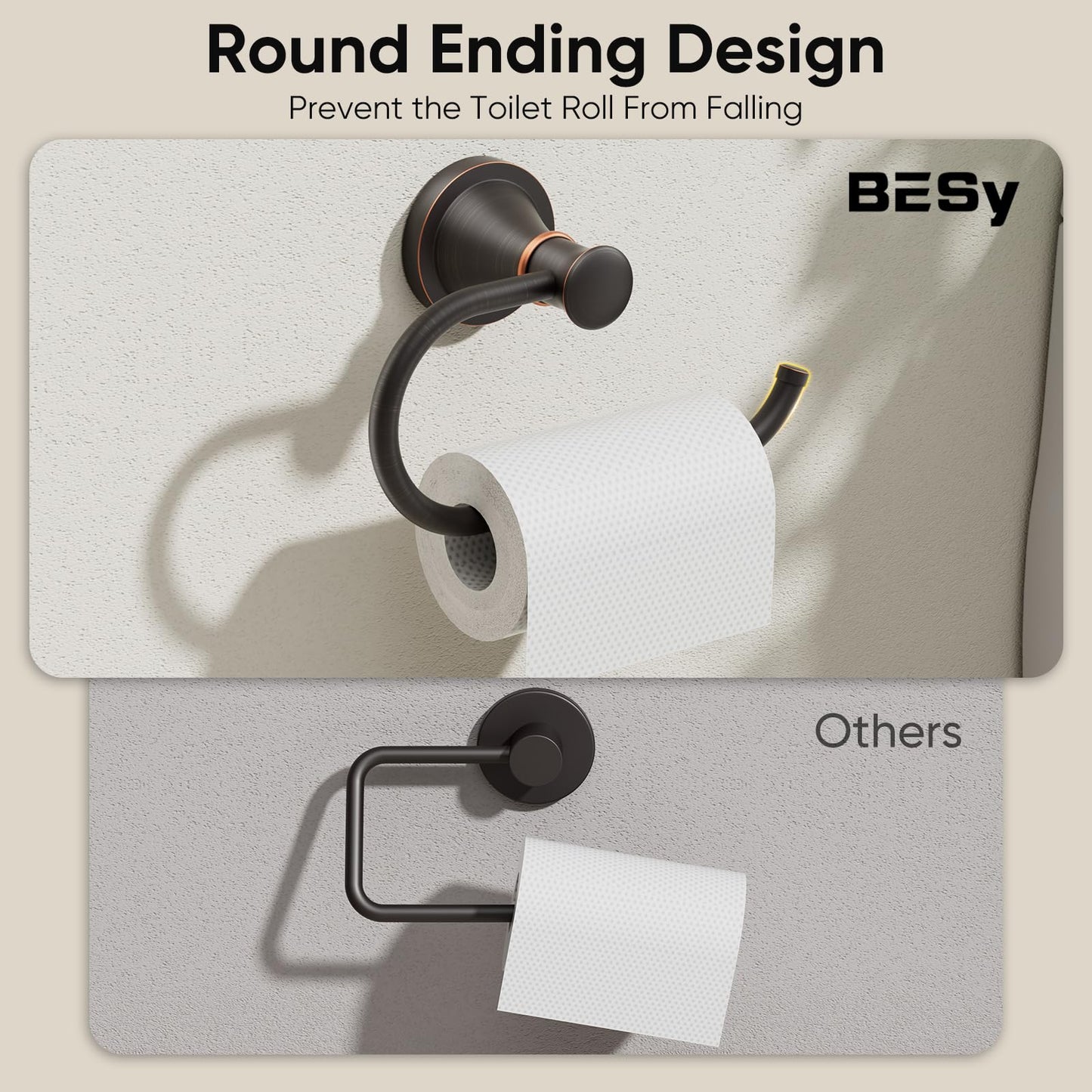 BESy Oil Rubbed Bronze Toilet Tissue Paper Holder Oil Rubbed Bronze Bathroom Accessories Toilet roll Paper Hanger, Wall Mounted, Rustproof
