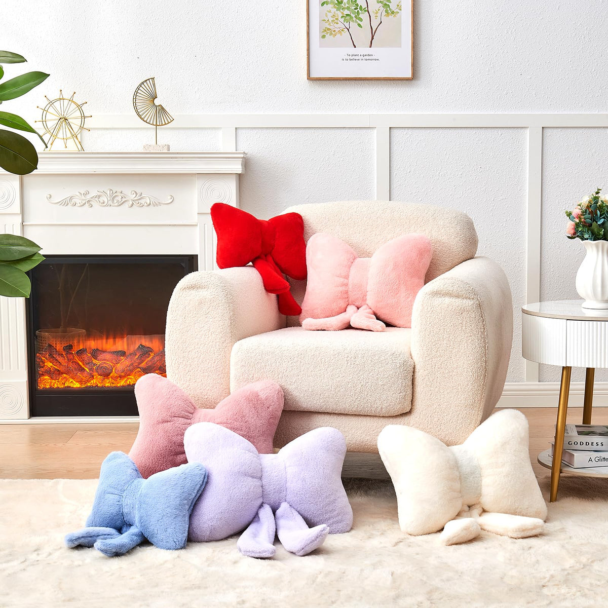 Mepherl Pink Bow Pillow, 12 x 9 in Bow Shaped Throw Pillow with Faux Rabbit Fur, Soft Decorative Accent Pillow for Bed, Couch, Sofa, Coquette Aesthetic Room Decor