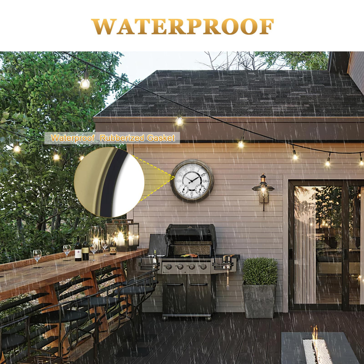 Pytha Sight 18 Inch Metal Illuminated Outdoor Clocks for Patio Waterproof