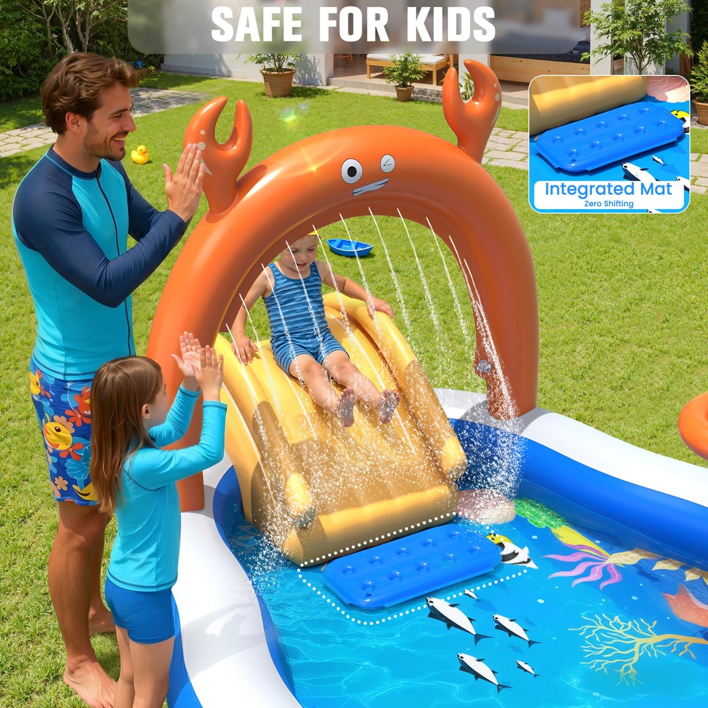 StarOcean 2026 Large Inflatable Play Center,Kiddie Pool with Water Slide&Sprinkler,121''x71"x51''Inflatable Toddler Pool with Slide,BlowUp Water Play for Toldder,Inflatable Water Park for Kid Backyard