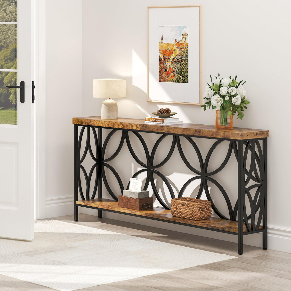 70.9 inch Extra Long Sofa Table, Industrial Console Table Behind Couch