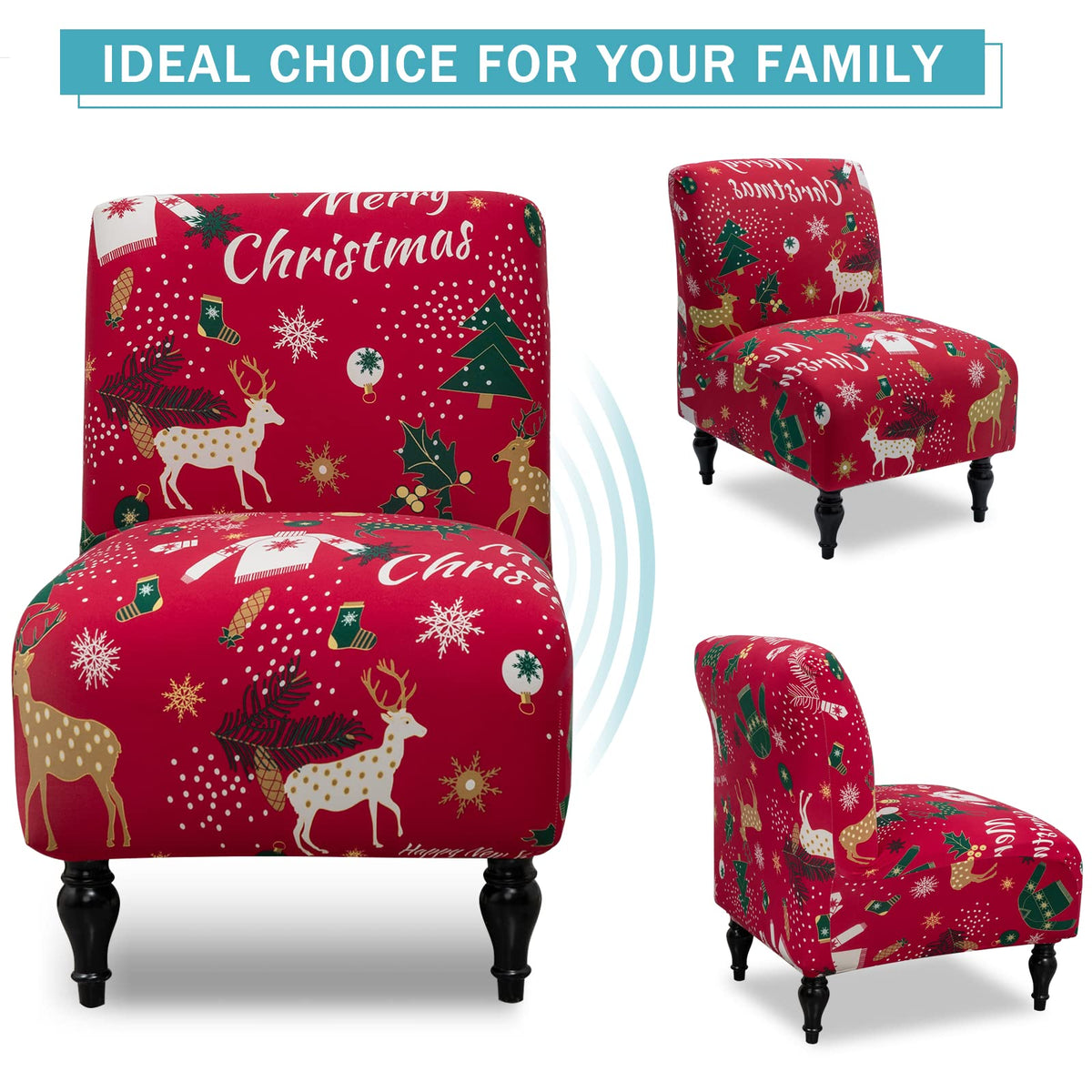 Iauddy Armless Accent Slipper Chair Cover Slipcover,Stretch Spandex Printed Removable Non-Slip Silp Cover for Accent Chair Without Arms Furniture Protector for Living Dining Room(Red,1)