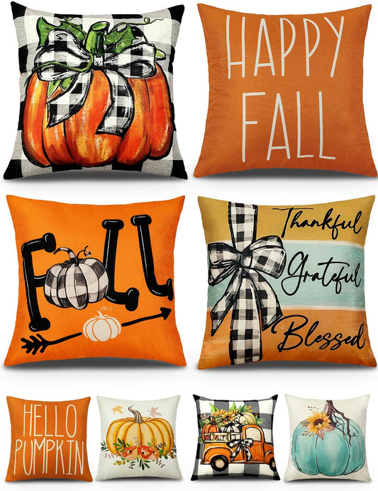 multiwins Fall Pillow Covers 16x16 4Pcs Double-Sided Print for Home Decor