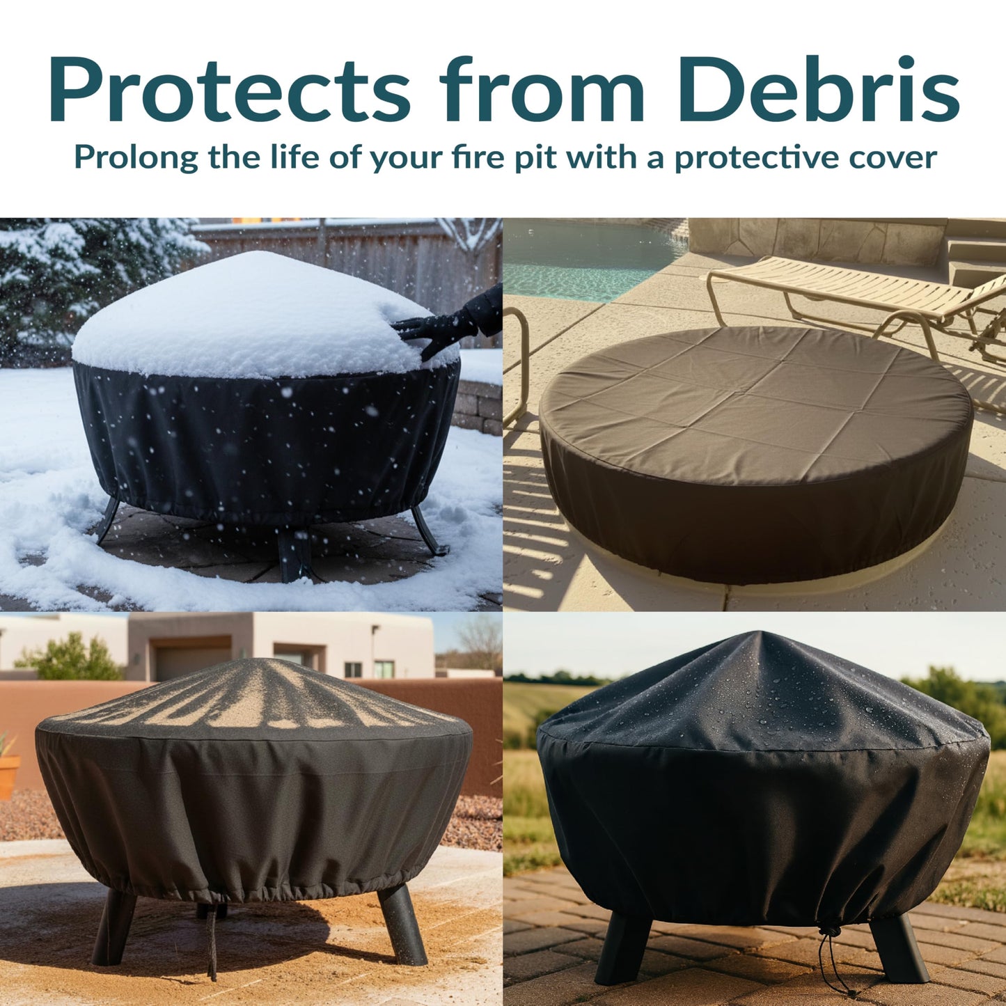 Sunnydaze 48-Inch Fire Pit Cover Round - Outdoor Fire Pit Cover - Weather-Resistant PVC with Drawstring Closure - Durable Protection for All Seasons - Black