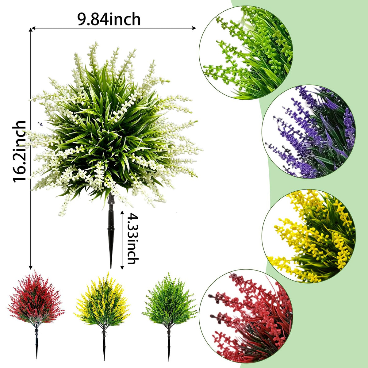 YUGYUM Artificial White Lavender Shrubs, 4 Pack Faux Lavender Bushes with Ground Stakes, UV Resistant Fake Flowers Plants for Outdoor Garden Patio Yard Landscape Decor