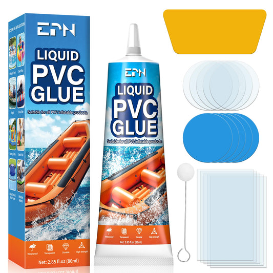 EPN Air Mattress Patch Kit, Waterproof Vinyl Pool Liner Repair Kit for Inflatables, Air Mattress, Swimming Ring, Tent, Bounce House, Inflatable Toys, Hot Tub, PVC Boat, Raft, Kayak (80 ML)
