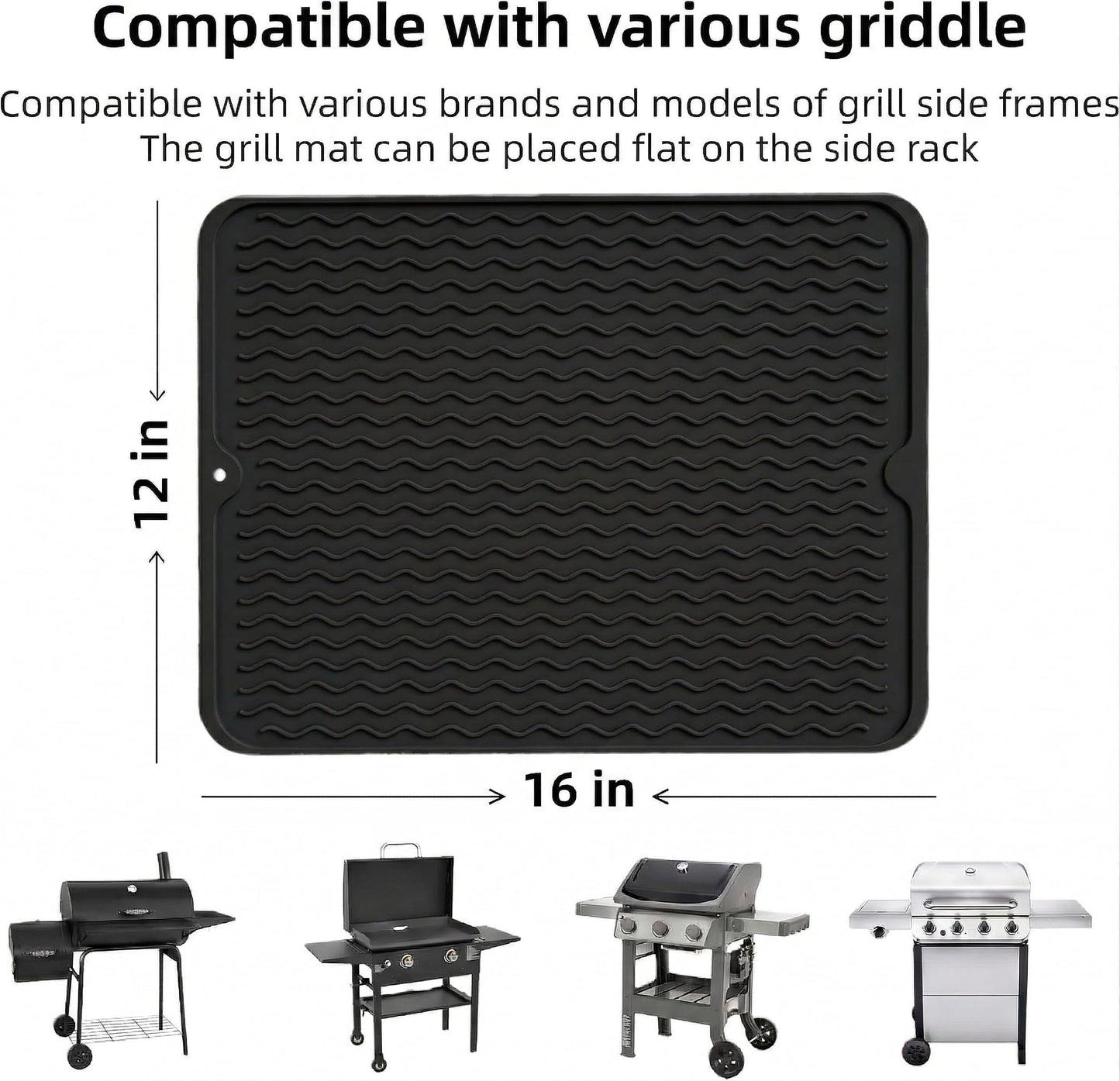 Silicone Grill Tools Mat for Blackstone Weber Traeger Pit Boss Flat Top Grill Smoker,BBQ Accessories Pad Mats for Outdoor Kitchen Counter Cooking, Side Shelf Spatula Mat,Gifts for Men (Black)