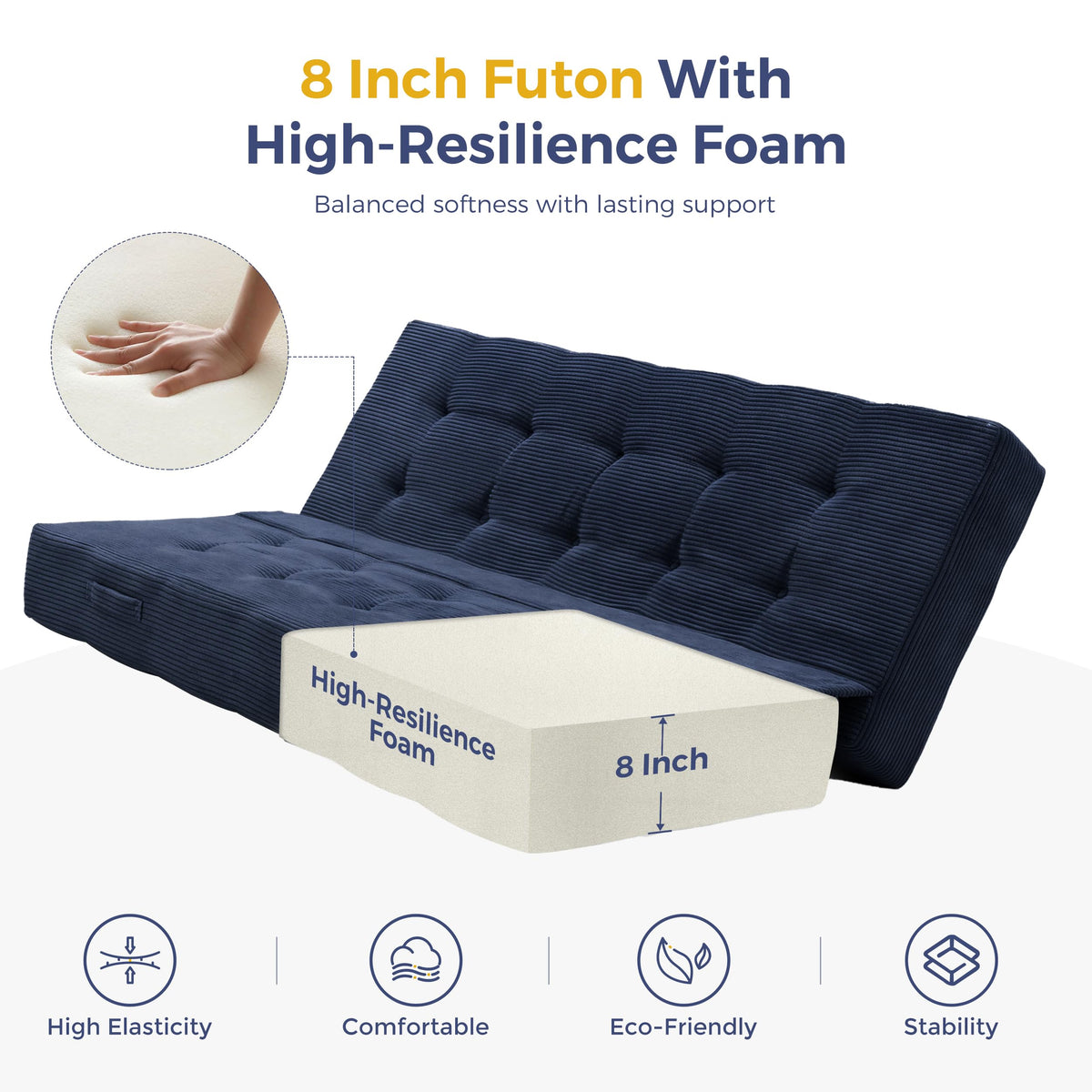 MAXYOYO Foldable Mattress, 8-Inch Tufted Futon Mattress with Handles