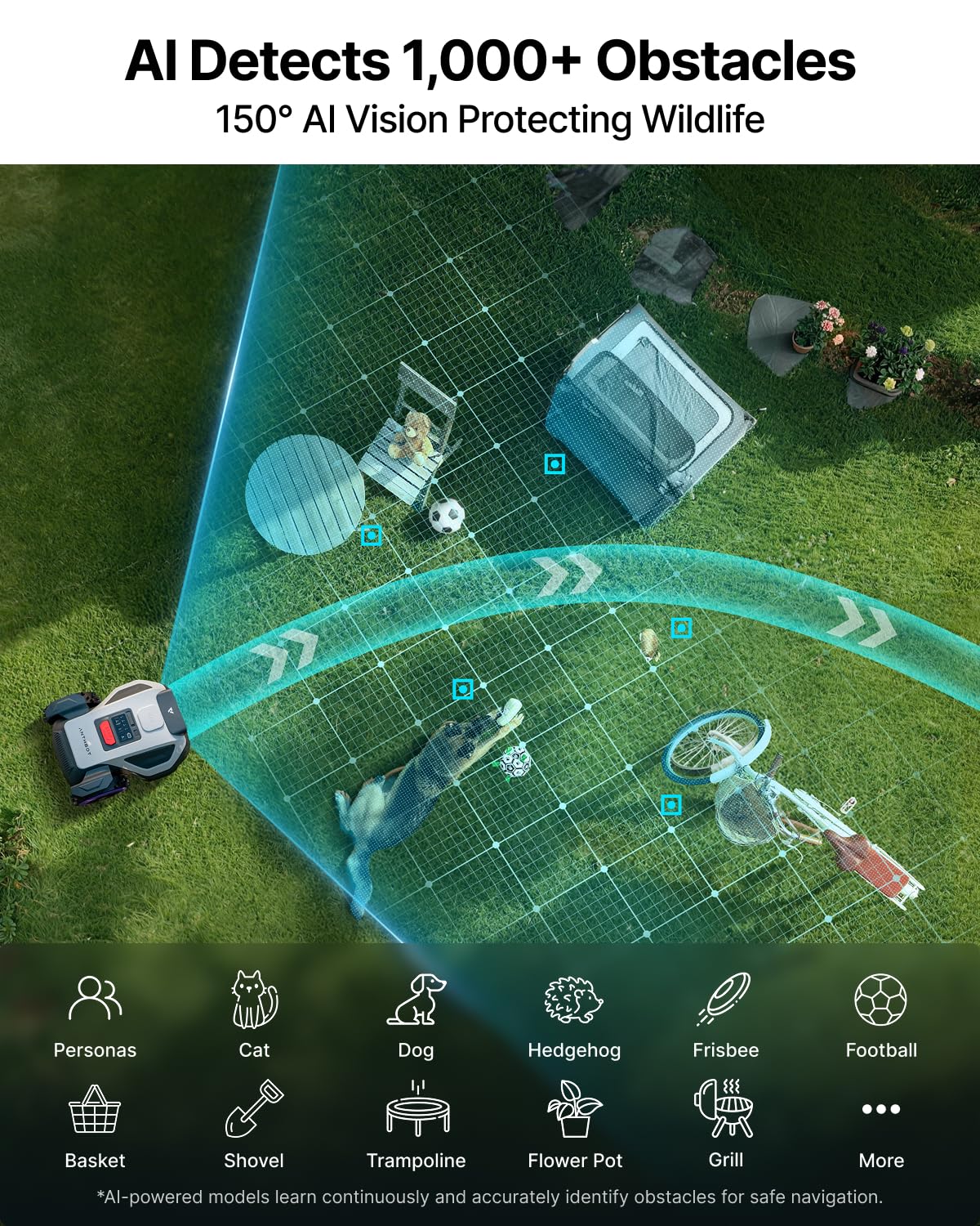 ANTHBOT M5 Robot Lawn Mower 1/8 Acre, Dual Vision+Full-Band RTK Robotic Lawnmower, No Perimeter Wire, App Control Obstacle Avoidance, 45% Slope, Cutting Height, Multi-Zone Mapping