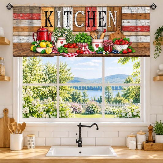 Veridic Farmhouse Kitchen Valance for Kitchen Windows Rustic Wood Pattern Blackout Rod Pocket Short Curtain Window Treatments for Living Room Dining Room 54x18 Inch 1 Panel