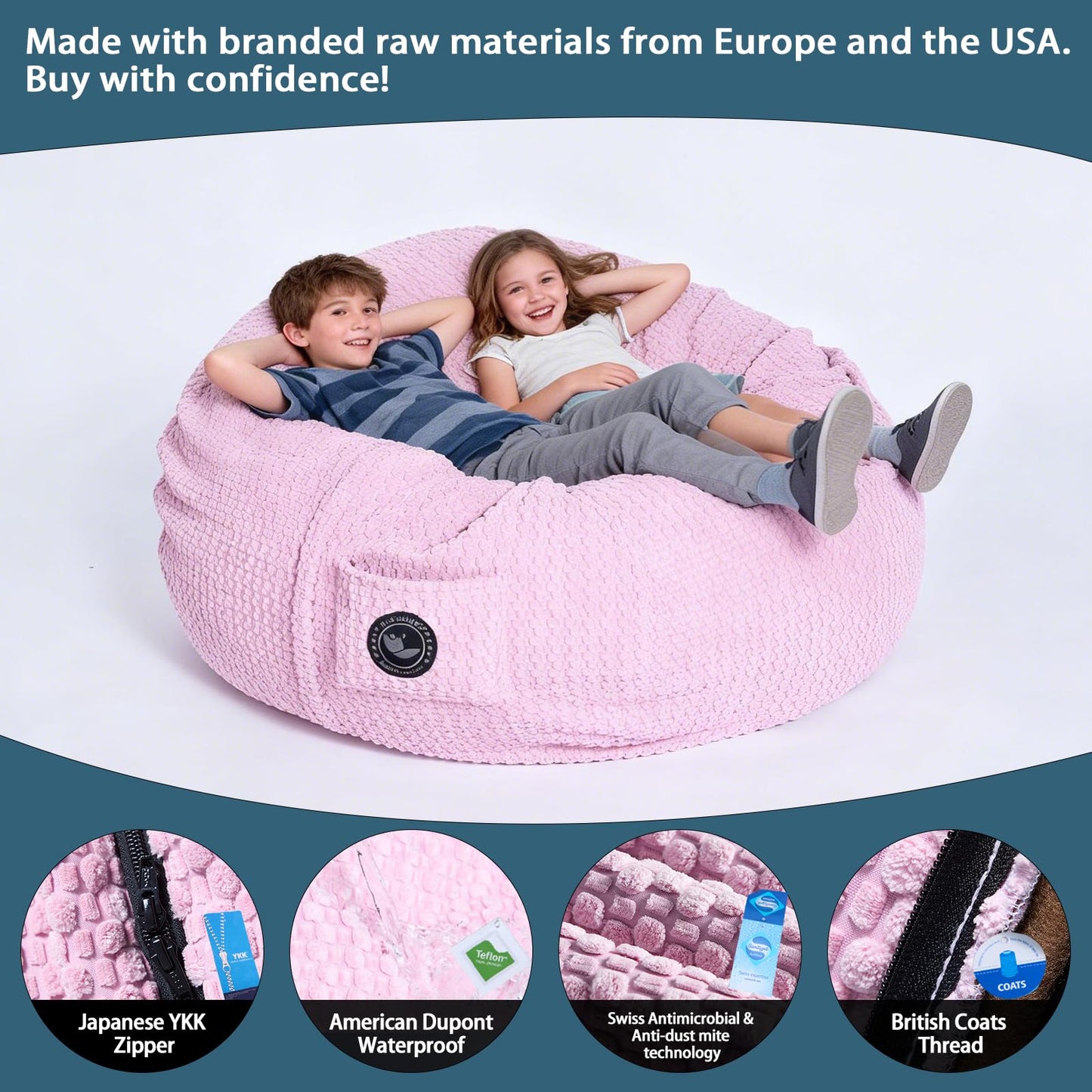 MinComfyWo City Beanbag Junior Round Bean Bag Chair – Cozy Bean Bags Lounge for Kids & Small Adults, Premium Durable Fabric, Perfect for Bedroom or Playroom-Cover-Popcorn-Pink
