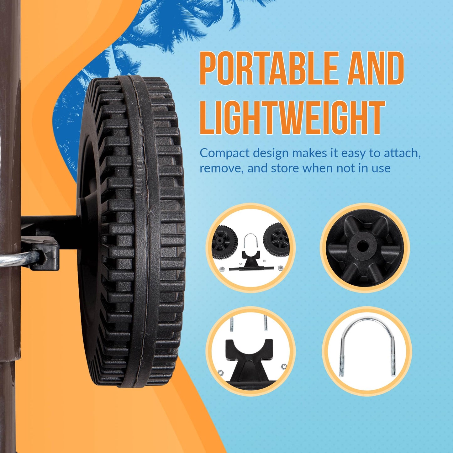 Island Umbrella All-Weather Outdoor Hammock Wheel Set – Universal 6-in Polypropylene Wheels – Fits Tube-Style Stands up to 2-in Dia., Powder-Coated Steel Bracket, Easy Assembly, Weather-Resistant