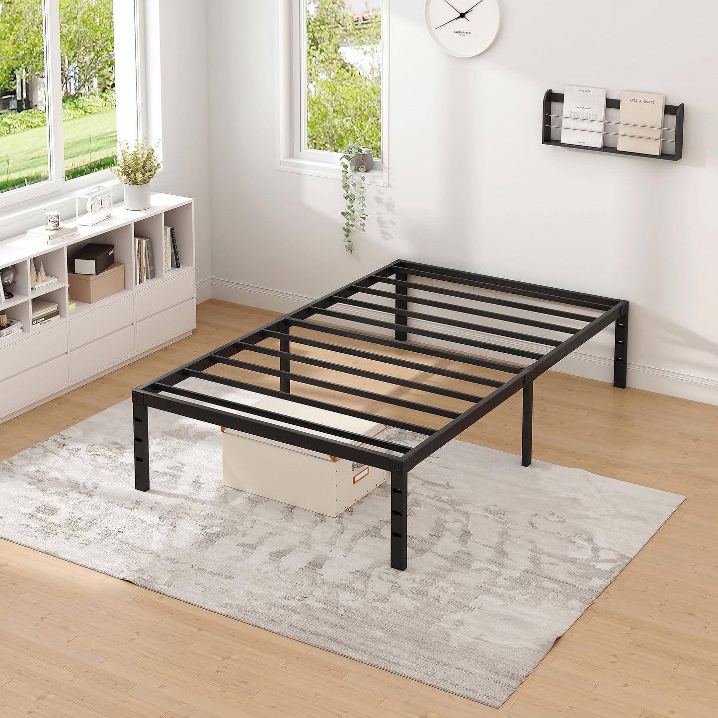 NEW JETO Metal Bed Frame,Twin Size Bed Frame with Storage Space,Heavy Duty Sturdy Mattress Foundation,Easy Assembly,No Box Spring Needed, Black,18 Inch,Twin