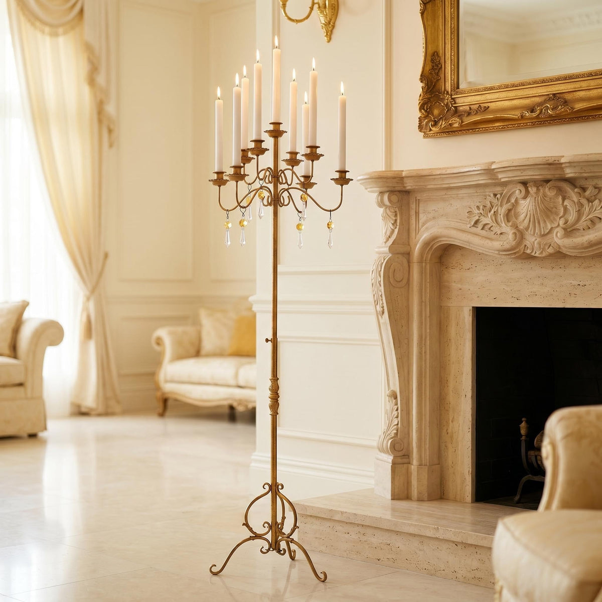 BSTWISH 9-Arm Floor Candelabra, Adjustable Bronze Candle Holder