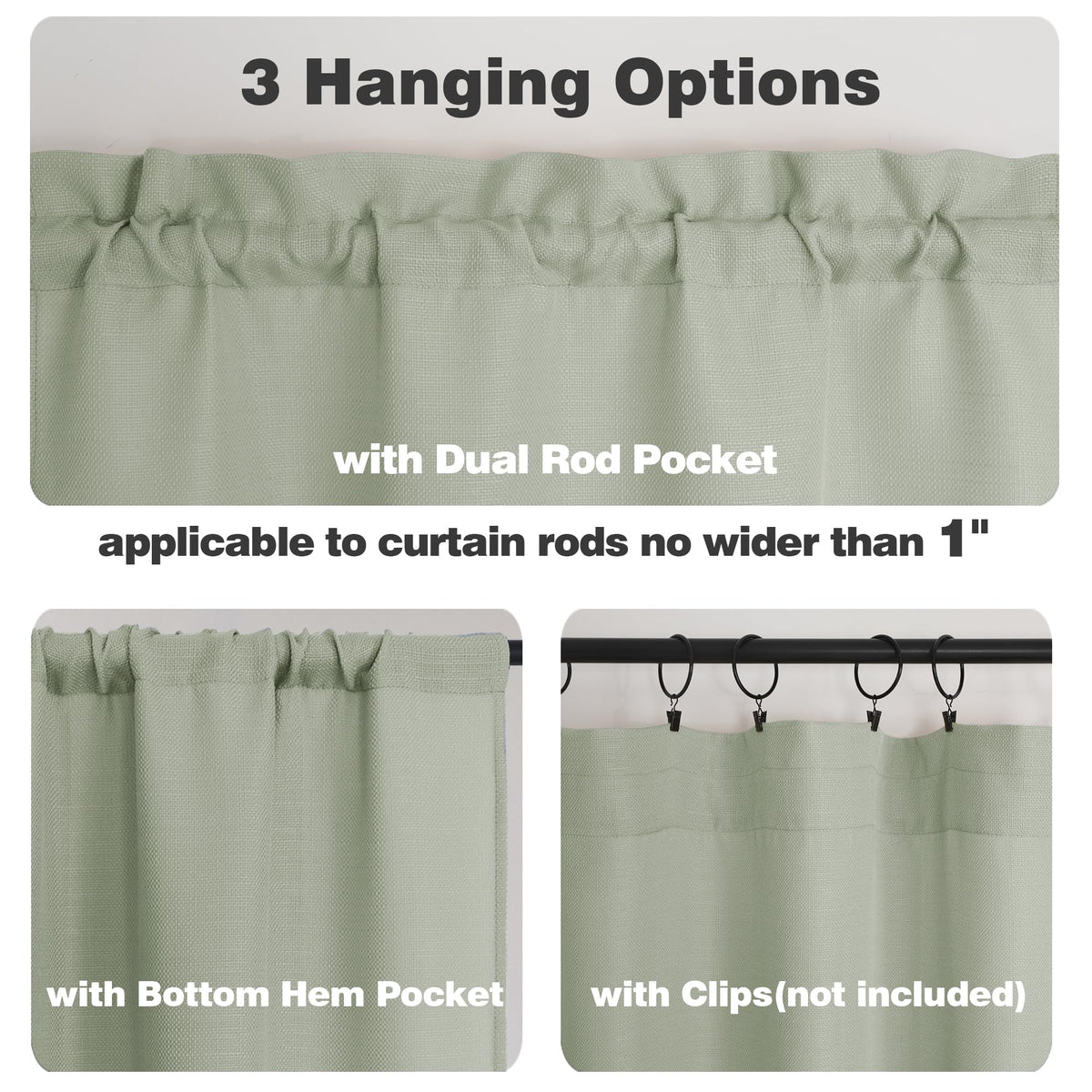 Chyhomenyc Light Green Kitchen Curtains Tier 36 Inch Length, 2 PCS