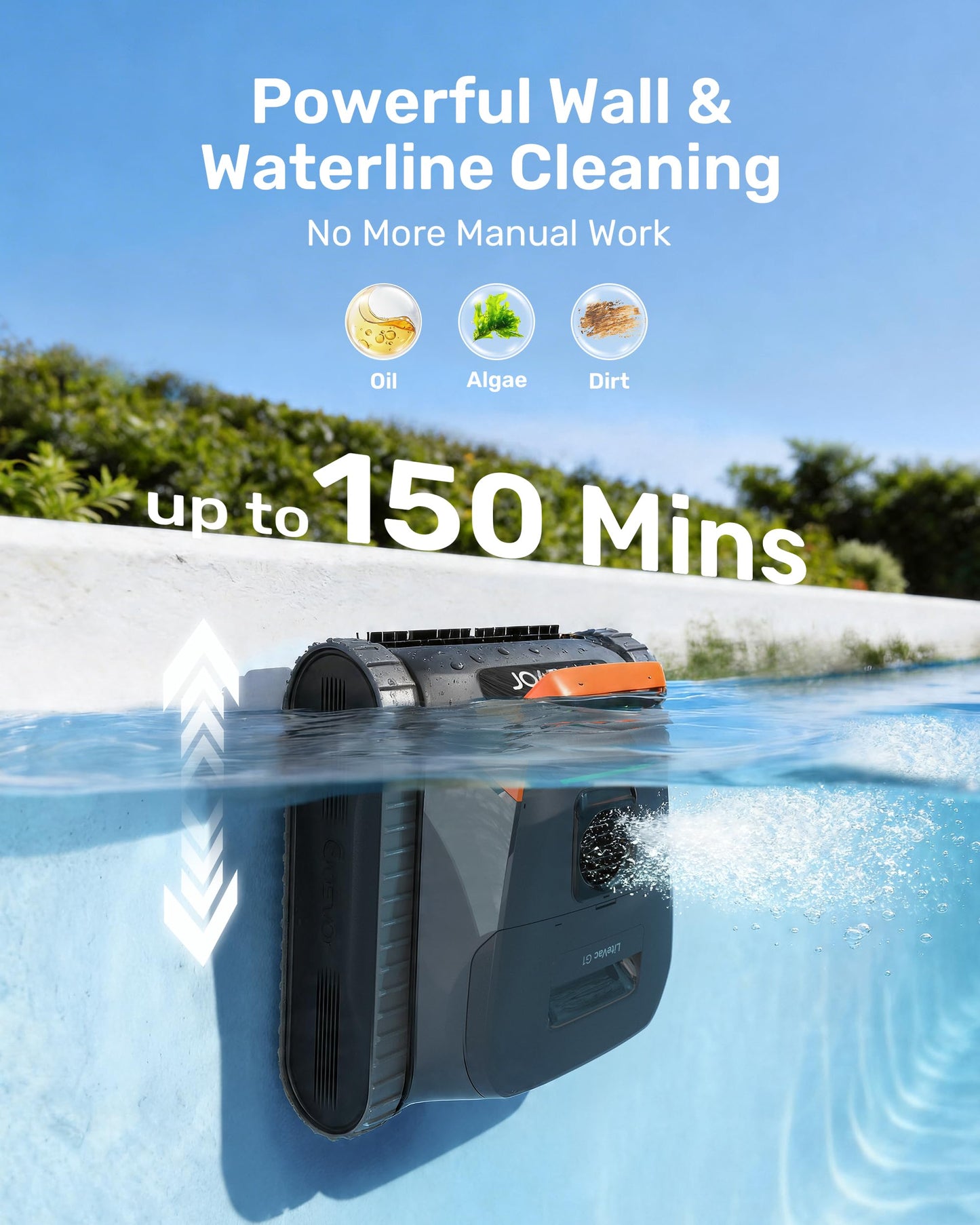 Gosvor LiteVac G1 Cordless Robotic Pool Cleaner for Inground Pools, Above Ground Pool Vacuum with 4-in-1 Wall & Waterline Scrubbing, Easy to Use, Up to 200-Min Runtime, Eco Mode, App Support, Orange