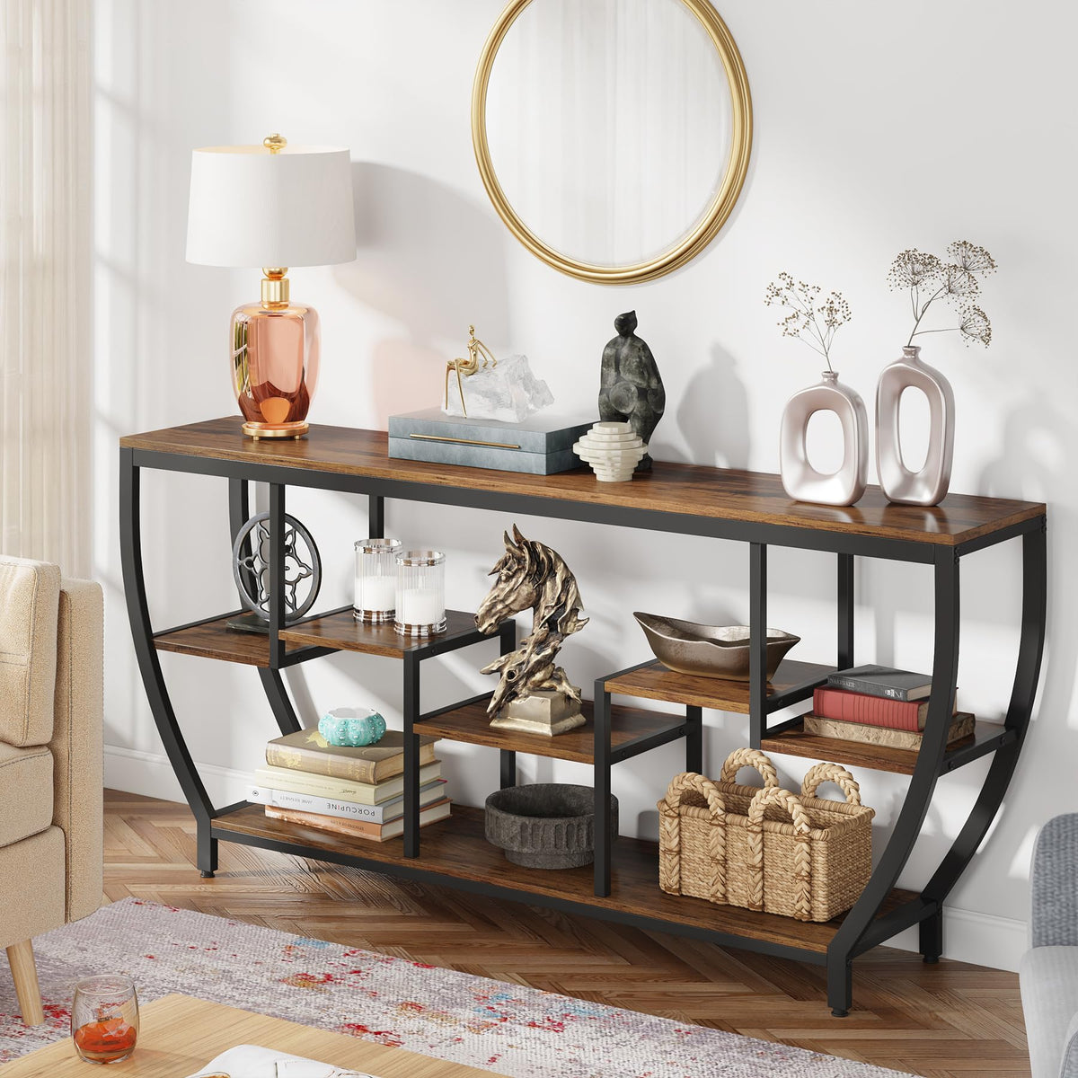 Tribesigns 70.9" Long Sofa Table with Shelves, Console Table with Storage