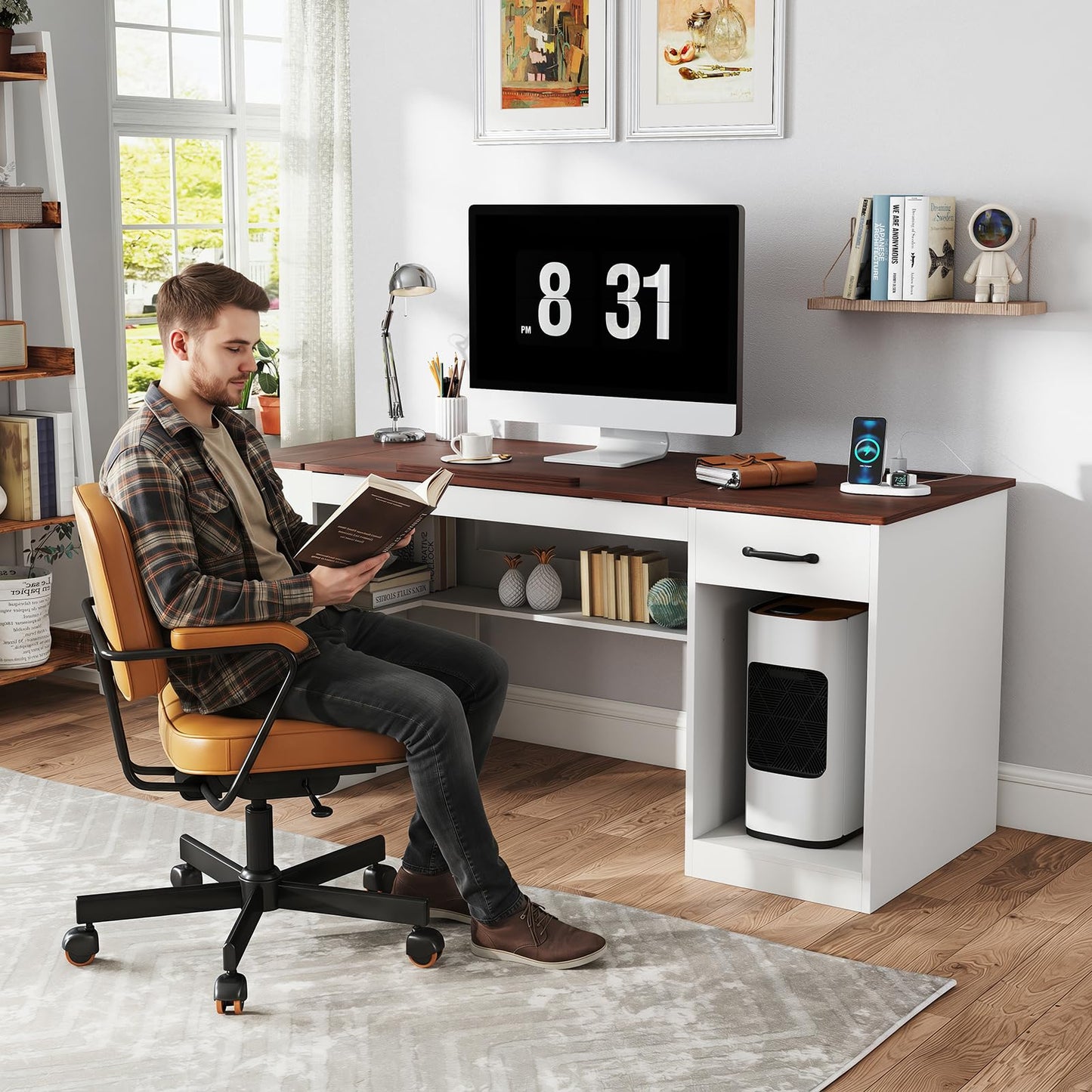 Verano Garden 55.1" Drafting Table, Craft Art Table, Computer Desk, White