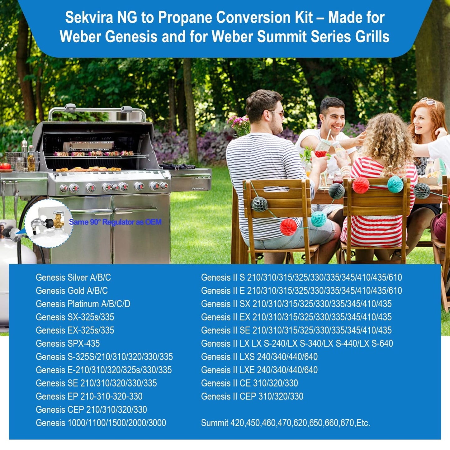 Sekvira Natural Gas to Propane Conversion Kit for Weber Genesis or Genesis II Grill and for Weber Summit Grill–5FT Propane Regulator Hose for Weber Grills,45 Orifices,Fittings & Tools.
