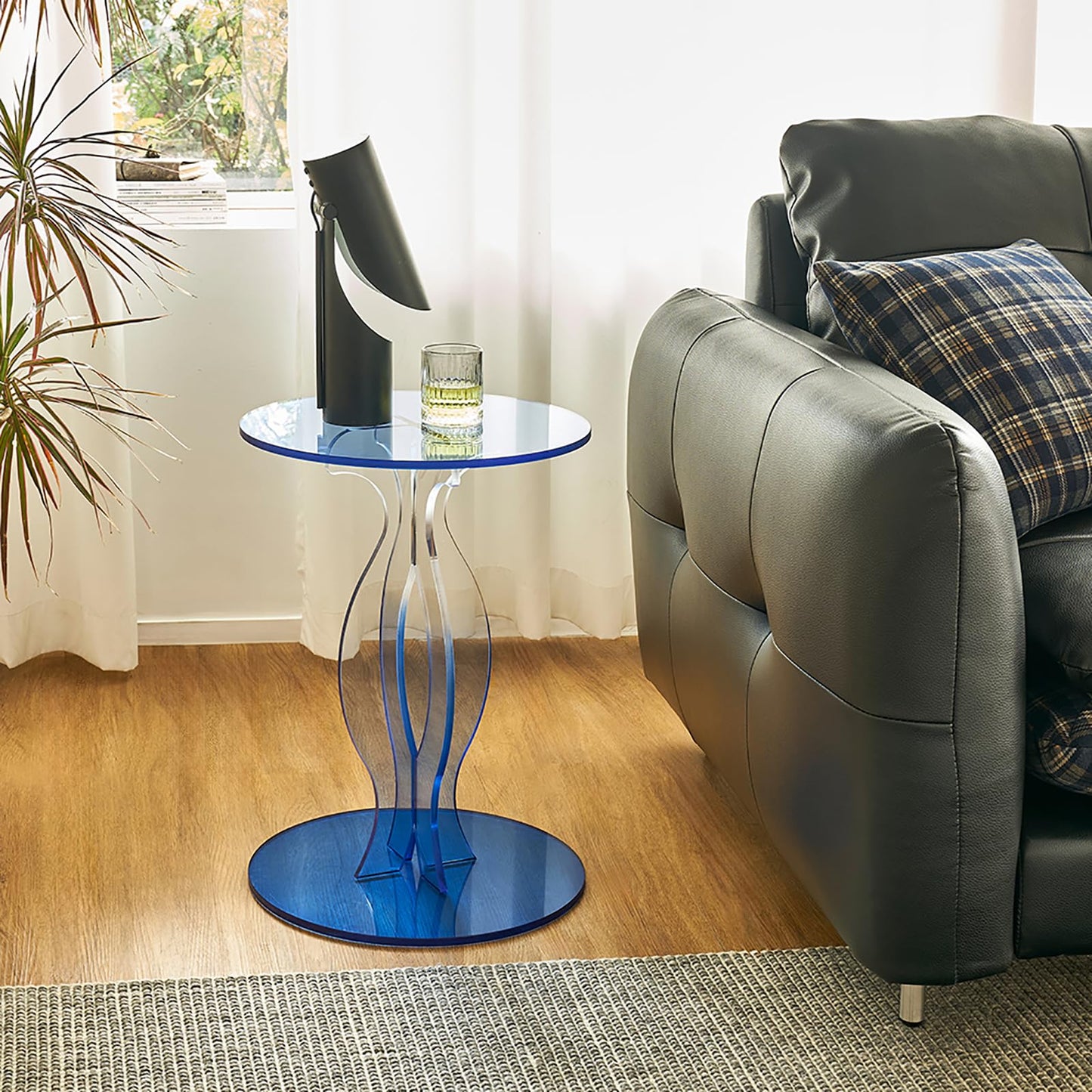 Zvaxioyv Acrylic Side Table, Clear End Table, Round Drink Table, Modern Nightstand for Living Room, Coffee Tables for Bedroom, Blue