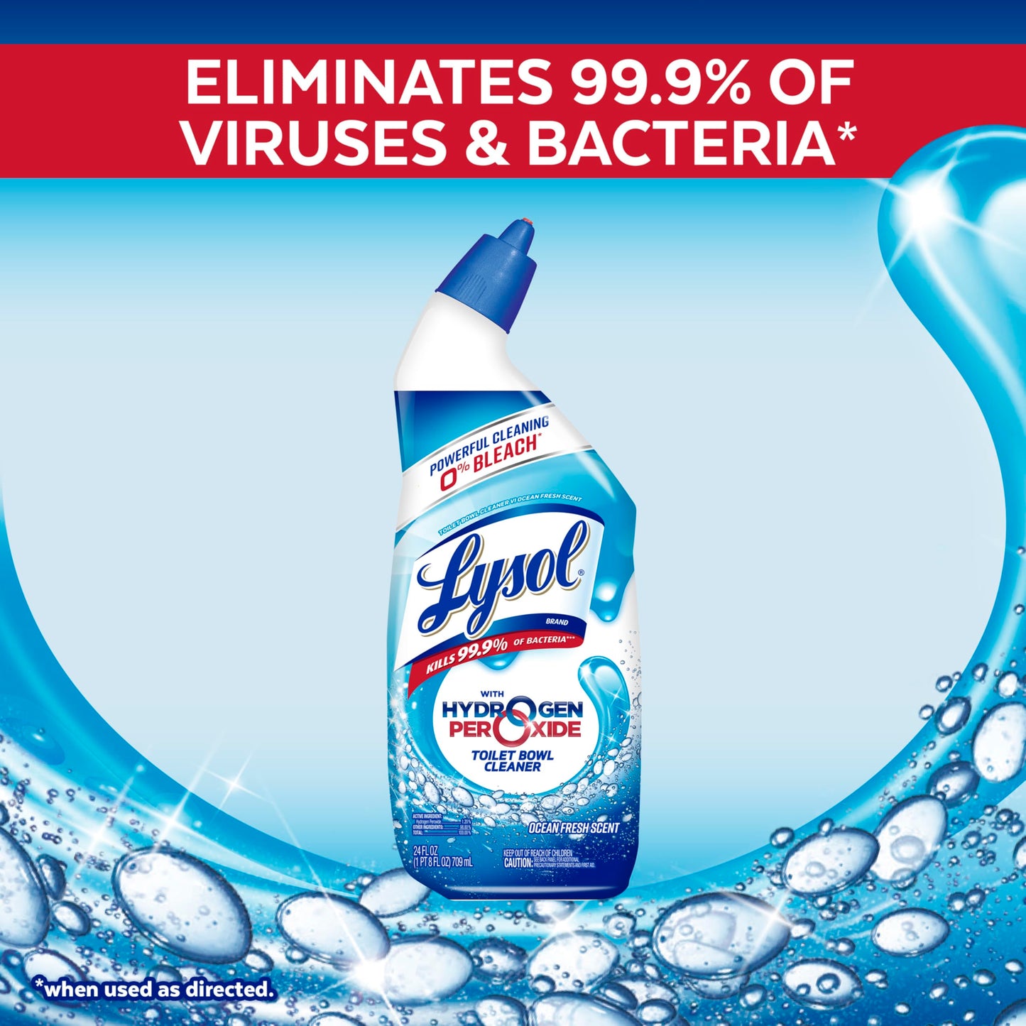 Lysol Toilet Bowl Cleaner Gel, For Cleaning and Disinfecting, Bleach Free, Ocean Fresh Scent, 24oz (Pack of 4)