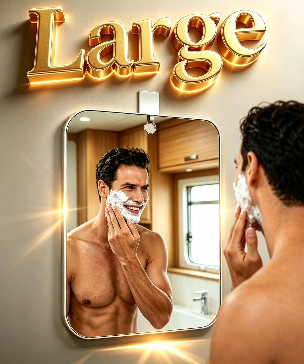 Shower Mirror for Shaving,(1 Pcs 11x8 Inch) Shaving Mirror Holder NO-Drilling Waterproof, Small Wall Mounted Bathroom Accessories Camping Hanging Men