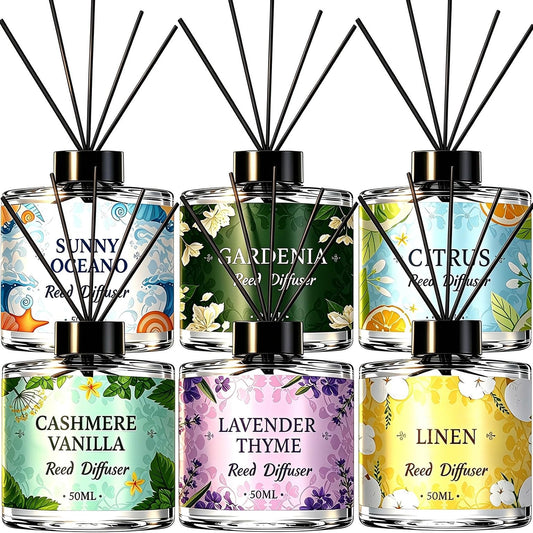 6 Pack Reed Diffuser Set, 10.14 Oz Reed Diffusers for Home with 30 Sticks